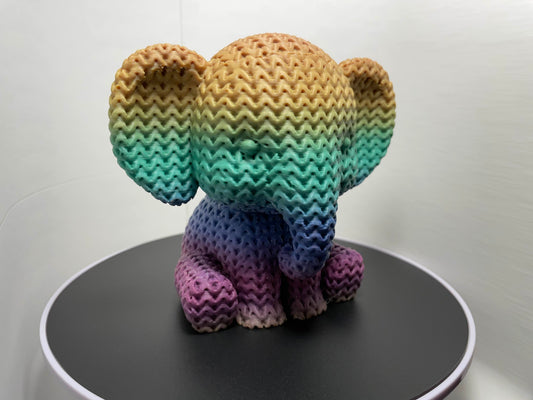Rainbow Knit-Style Elephant – Adorably Textured Figurine