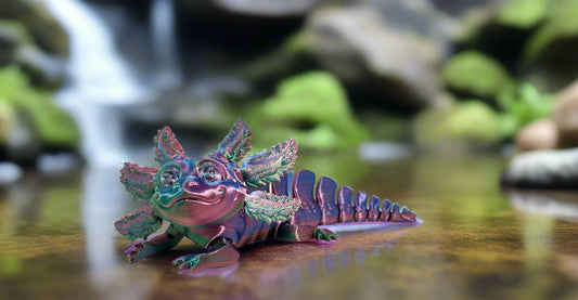 Silk Purple-Green Axolotl Dragon – Articulated Fantasy Figurine