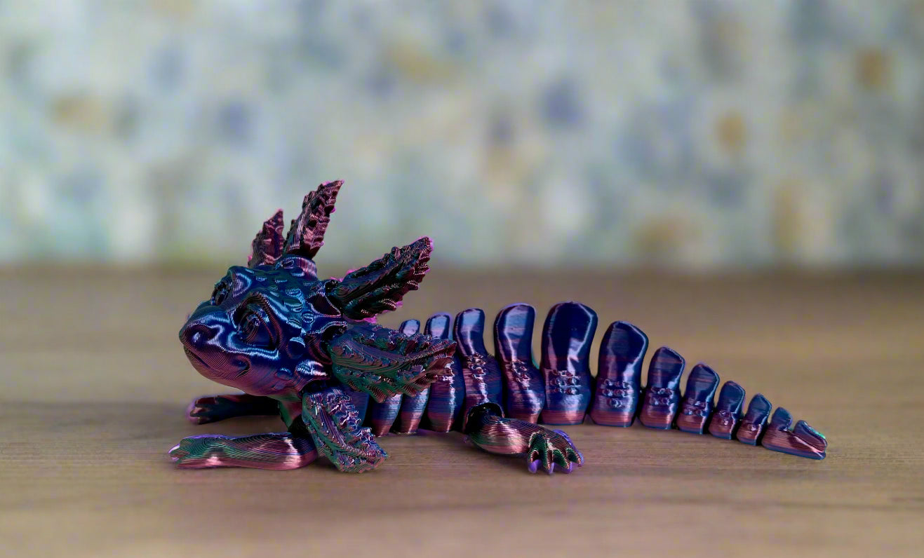 Silk Purple-Green Axolotl Dragon – Articulated Fantasy Figurine
