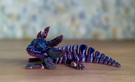 Silk Purple-Green Axolotl Dragon – Articulated Fantasy Figurine