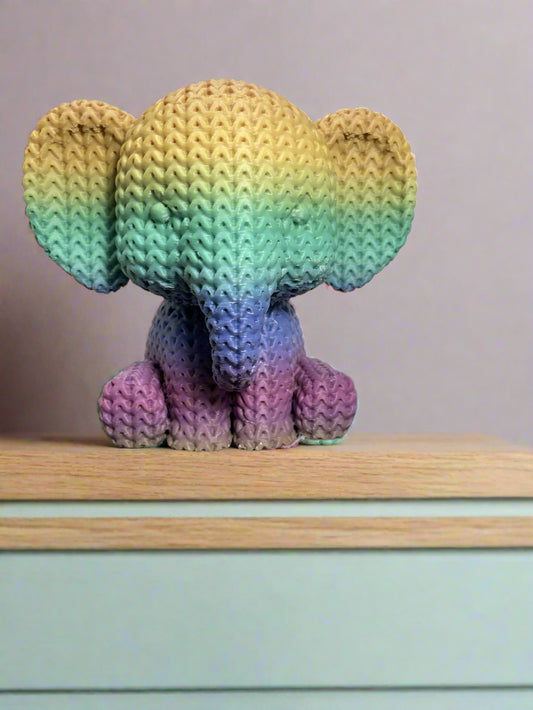 Rainbow Knit-Style Elephant – Adorably Textured Figurine